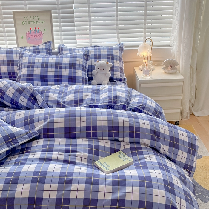 91家纺网 家纺一手货源 找家纺 简冠家纺 2023直播爆款北欧风亲肤植物羊绒磨毛四件套 格律-蓝