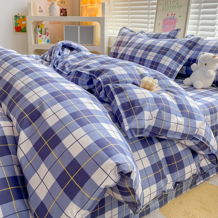 91家纺网 家纺一手货源 找家纺 简冠家纺 2023直播爆款北欧风亲肤植物羊绒磨毛四件套 格律-蓝