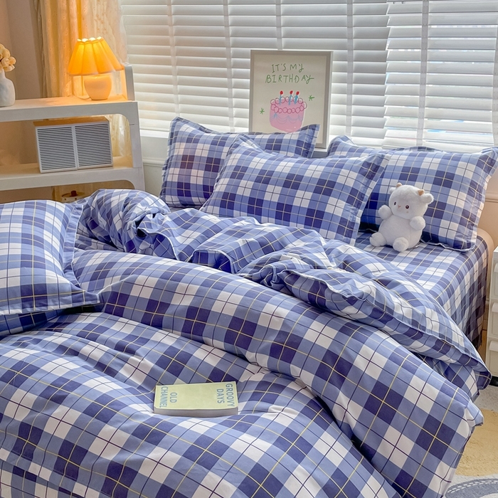 91家纺网 家纺一手货源 找家纺 简冠家纺 2023直播爆款北欧风亲肤植物羊绒磨毛四件套 格律-蓝