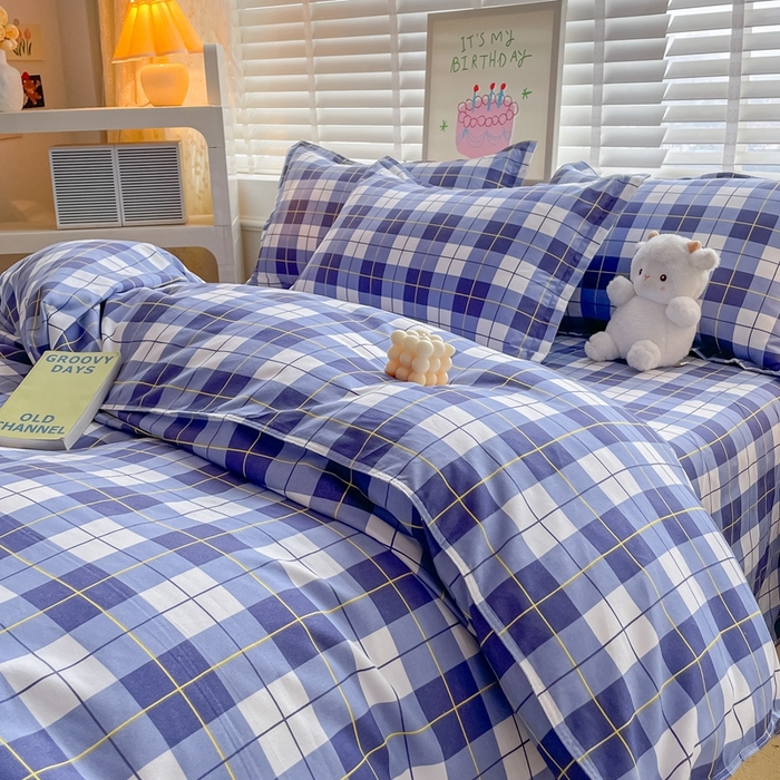 91家纺网 家纺一手货源 找家纺 简冠家纺 2023直播爆款北欧风亲肤植物羊绒磨毛四件套 格律-蓝