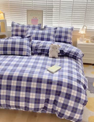 91家纺网 家纺一手货源 找家纺 简冠家纺 2023直播爆款北欧风亲肤植物羊绒磨毛四件套 格律-蓝