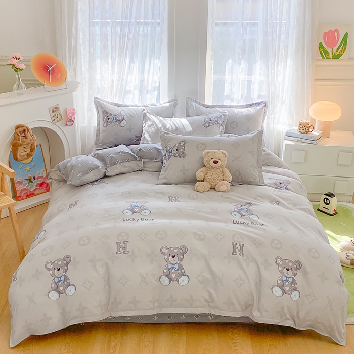 91家纺网 家纺一手货源 找家纺 简冠家纺 2023直播爆款北欧风亲肤植物羊绒磨毛四件套 奥利熊