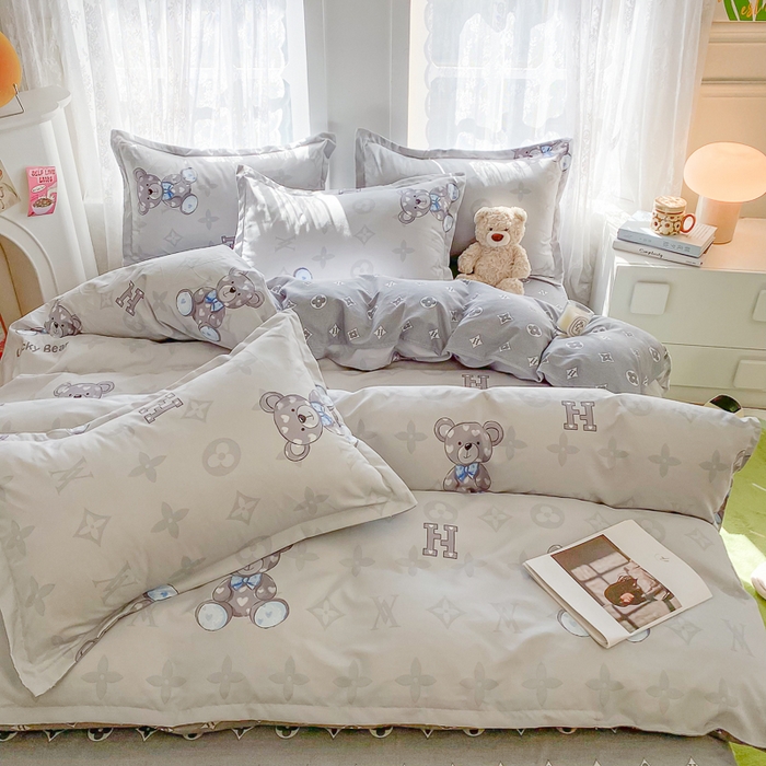 91家纺网 家纺一手货源 找家纺 简冠家纺 2023直播爆款北欧风亲肤植物羊绒磨毛四件套 奥利熊