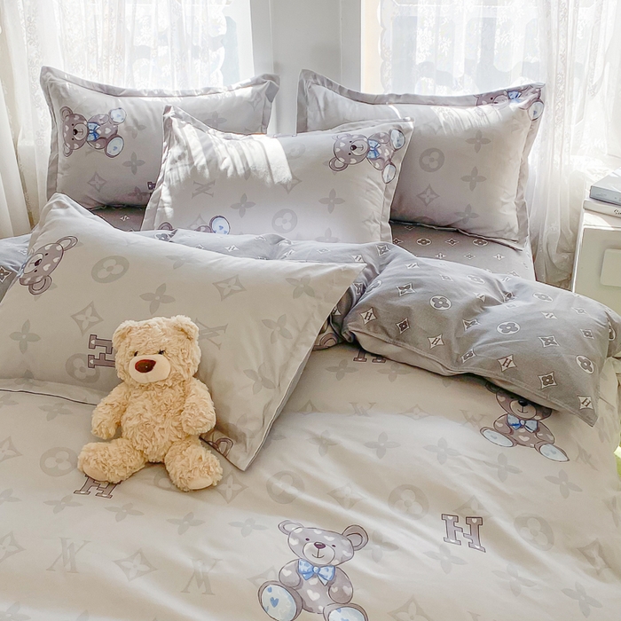 91家纺网 家纺一手货源 找家纺 简冠家纺 2023直播爆款北欧风亲肤植物羊绒磨毛四件套 奥利熊