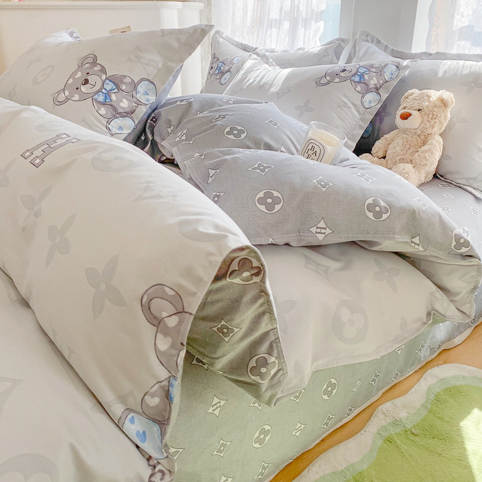 91家纺网 家纺一手货源 找家纺 简冠家纺 2023直播爆款北欧风亲肤植物羊绒磨毛四件套 奥利熊