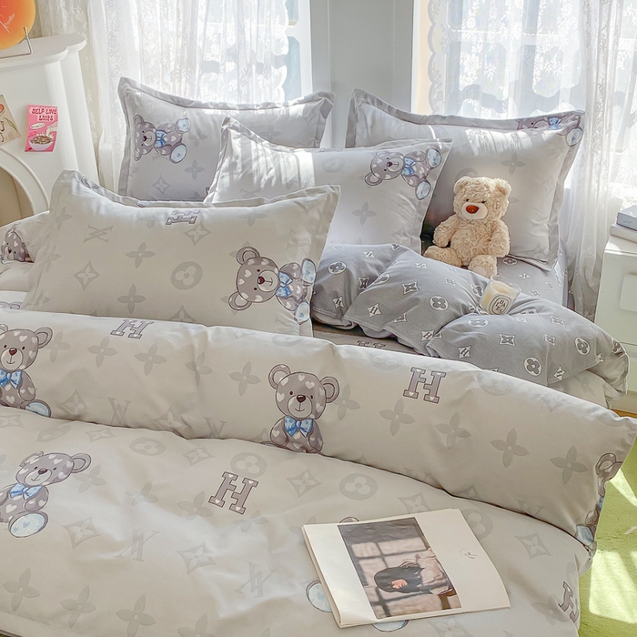 91家纺网 家纺一手货源 找家纺 简冠家纺 2023直播爆款北欧风亲肤植物羊绒磨毛四件套 奥利熊