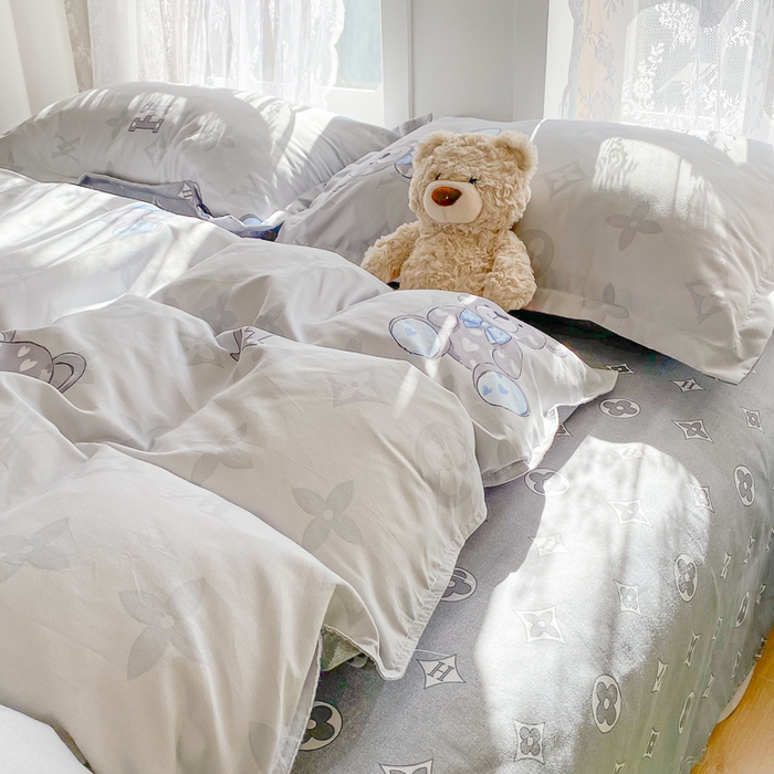 91家纺网 家纺一手货源 找家纺 简冠家纺 2023直播爆款北欧风亲肤植物羊绒磨毛四件套 奥利熊