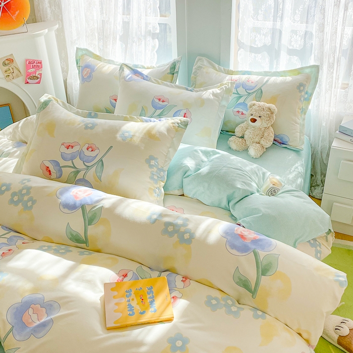 91家纺网 家纺一手货源 找家纺 简冠家纺 2023直播爆款北欧风亲肤植物羊绒磨毛四件套 锦绣园