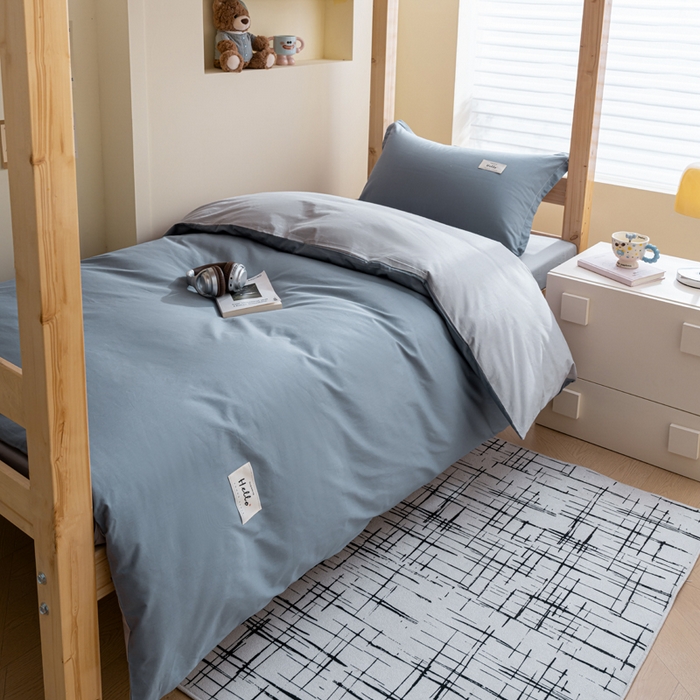 91家纺网 家纺一手货源 找家纺 鑫宇家纺 2025新款13372全棉纯色双拼学生宿舍三件套六件套 雾霾灰+浅灰