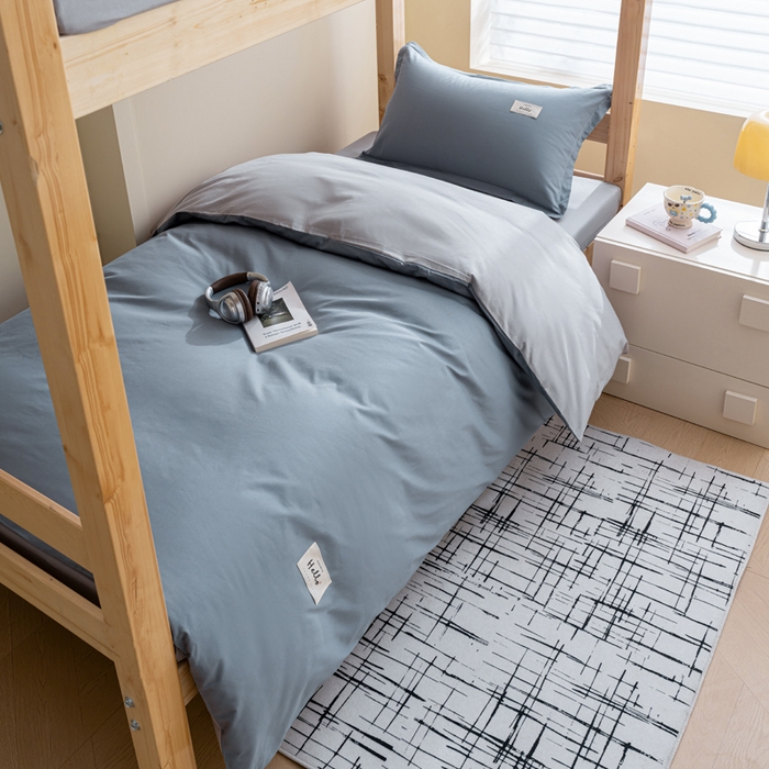 91家纺网 家纺一手货源 找家纺 鑫宇家纺 2025新款13372全棉纯色双拼学生宿舍三件套六件套 雾霾灰+浅灰