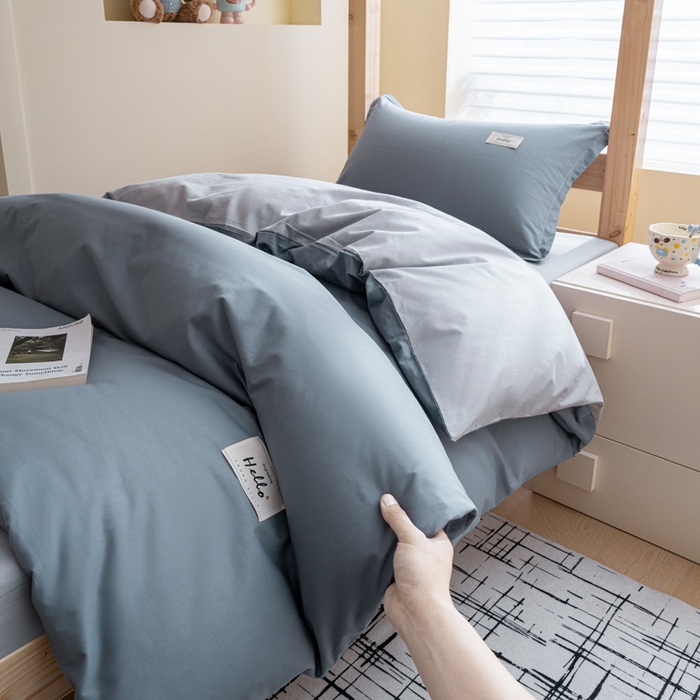 91家纺网 家纺一手货源 找家纺 鑫宇家纺 2025新款13372全棉纯色双拼学生宿舍三件套六件套 雾霾灰+浅灰