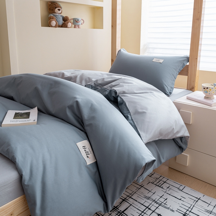 91家纺网 家纺一手货源 找家纺 鑫宇家纺 2025新款13372全棉纯色双拼学生宿舍三件套六件套 雾霾灰+浅灰