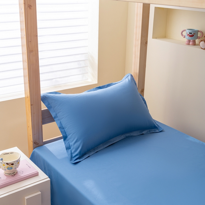 91家纺网 家纺一手货源 找家纺 鑫宇家纺 2025新款13372全棉纯色双拼学生宿舍三件套六件套 中天蓝