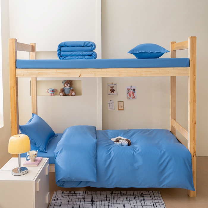 91家纺网 家纺一手货源 找家纺 鑫宇家纺 2025新款13372全棉纯色双拼学生宿舍三件套六件套 中天蓝