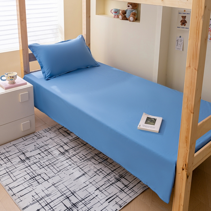 91家纺网 家纺一手货源 找家纺 鑫宇家纺 2025新款13372全棉纯色双拼学生宿舍三件套六件套 中天蓝