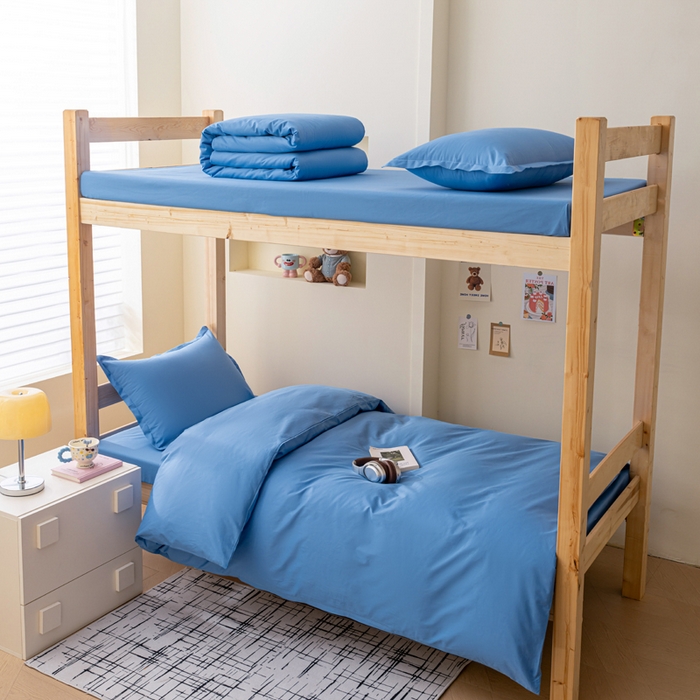 91家纺网 家纺一手货源 找家纺 鑫宇家纺 2025新款13372全棉纯色双拼学生宿舍三件套六件套 中天蓝