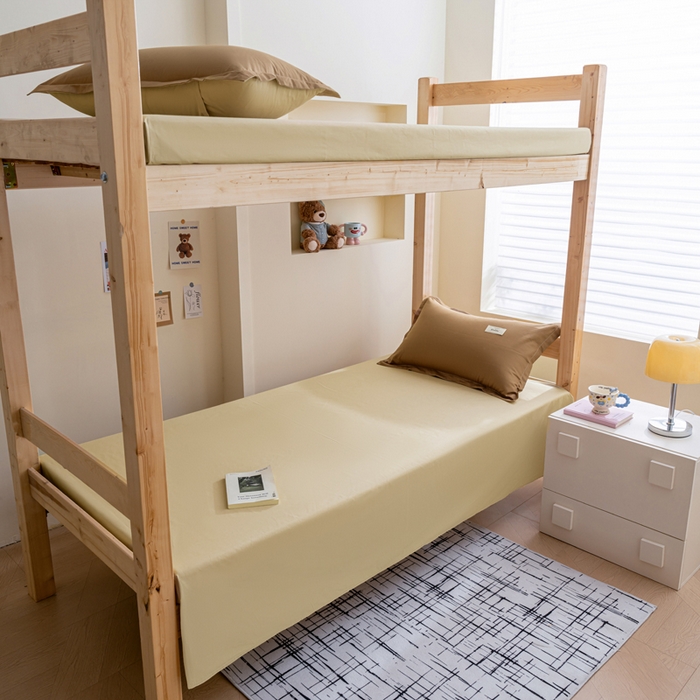 91家纺网 家纺一手货源 找家纺 鑫宇2025新款13372全棉学生宿舍上下铺三件套床单款床笠款可定制 摩卡棕+卡其