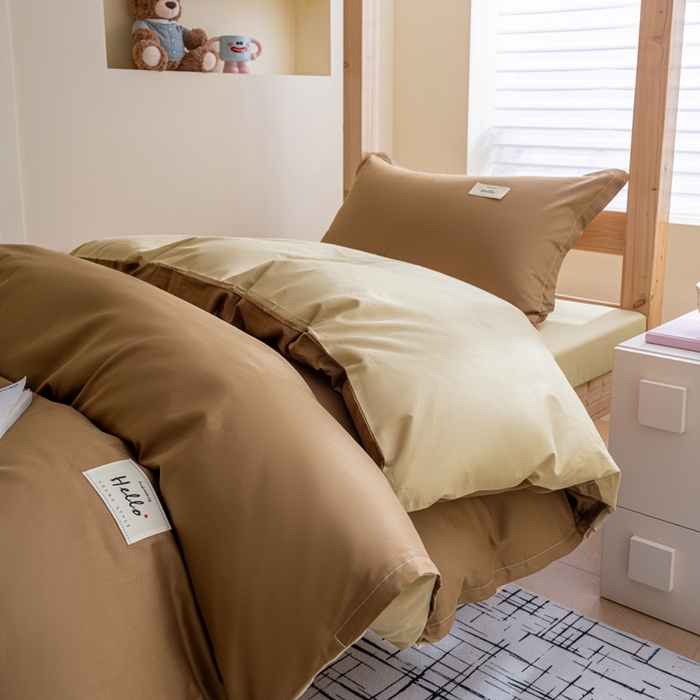 91家纺网 家纺一手货源 找家纺 鑫宇2025新款13372全棉学生宿舍上下铺三件套床单款床笠款可定制 摩卡棕+卡其