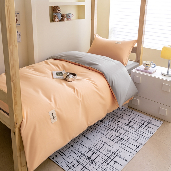 91家纺网 家纺一手货源 找家纺 鑫宇2025新款13372全棉学生宿舍上下铺三件套床单款床笠款可定制 奶玉+浅灰