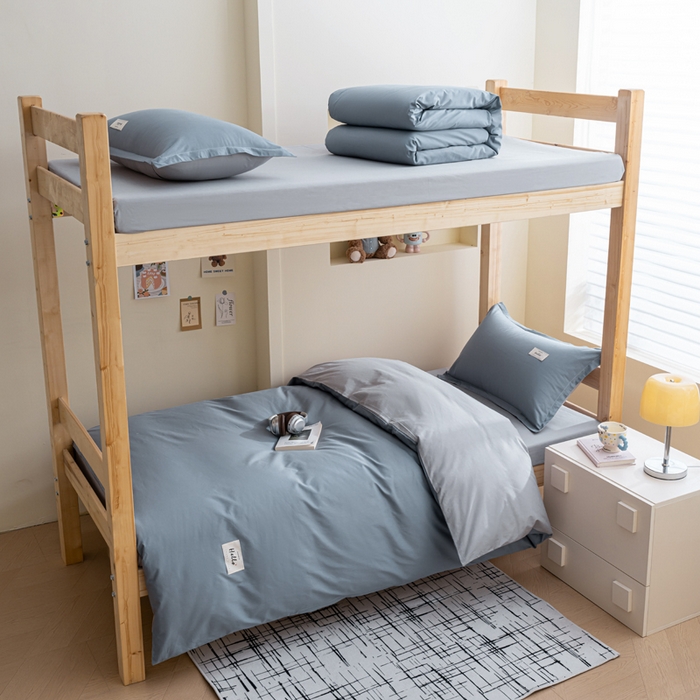 91家纺网 家纺一手货源 找家纺 鑫宇2025新款13372全棉学生宿舍上下铺三件套床单款床笠款可定制 雾霾灰+浅灰