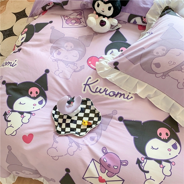 91家纺网 家纺一手货源 找家纺 （总）玉元坊 2025年5月新品 三丽鸥花边被套全棉床单纯棉床裙床笠三四件套-库洛米系列