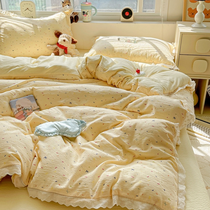 91家纺网 家纺一手货源 找家纺 （总）仟网汇 2025新款云感皱皱双层纱全棉花边四件套