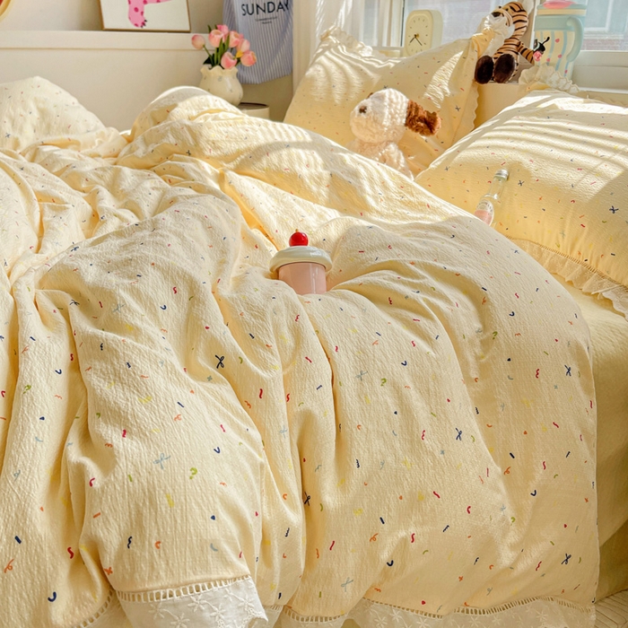 91家纺网 家纺一手货源 找家纺 （总）仟网汇 2025新款云感皱皱双层纱全棉花边四件套