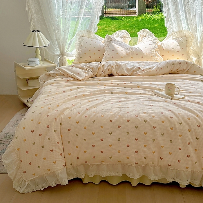 91家纺网 家纺一手货源 找家纺 （总）仟网汇 2025新款皱皱纱花边床裙四件套多功能夏被夏凉被空调被四件套四季通用