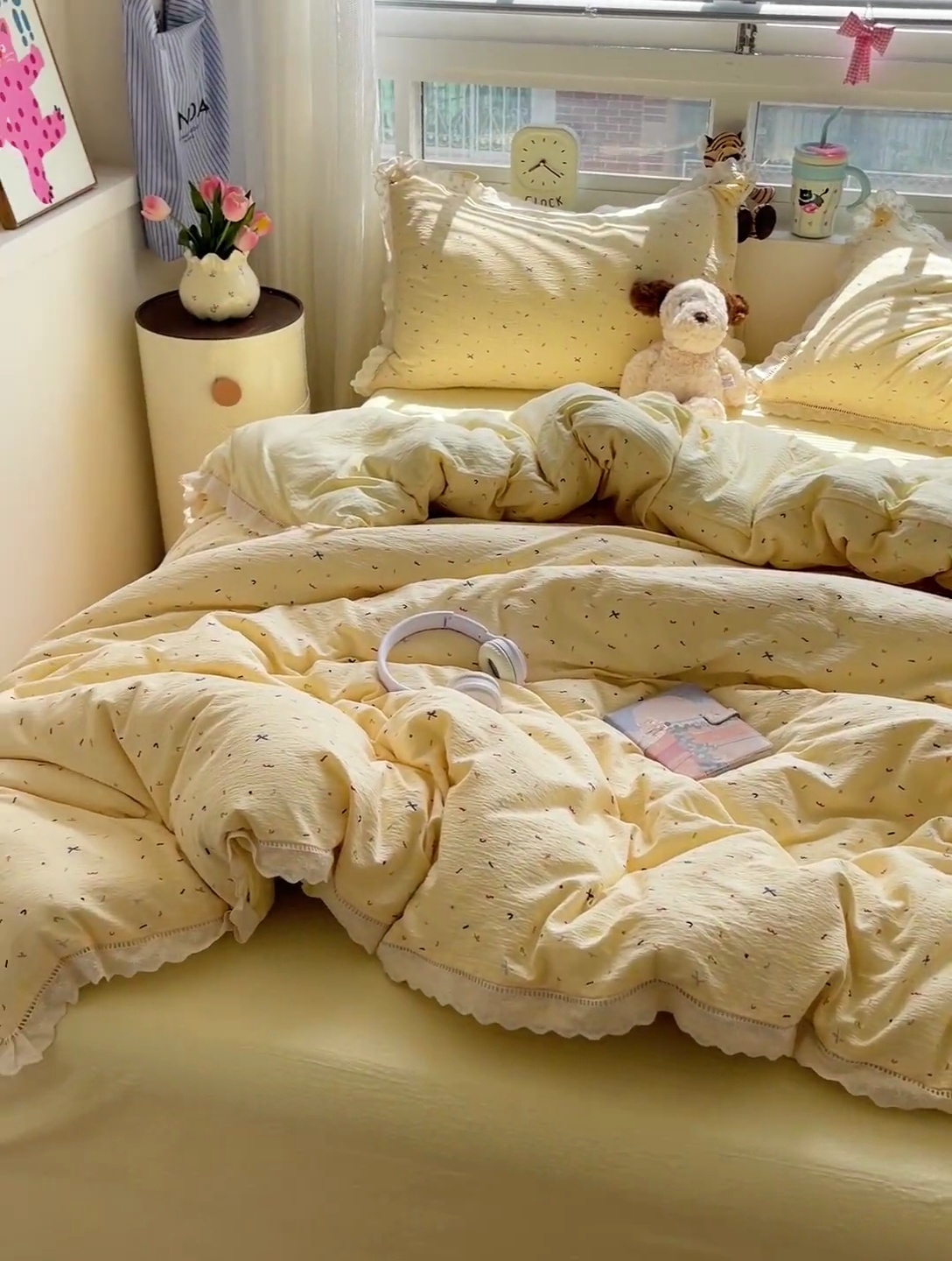 91家纺网 家纺一手货源 找家纺 （总）仟网汇 2025新款云感皱皱双层纱全棉花边四件套