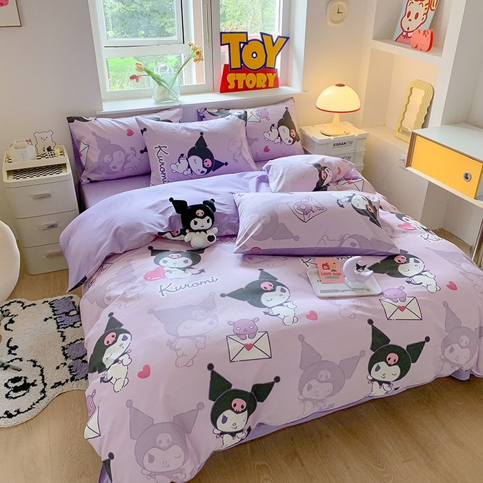 91家纺网 家纺一手货源 找家纺 （总）玉元坊 2025年5月新品三丽鸥全棉床单纯棉床裙床笠三四件套简约基础款式-库洛米简约款式