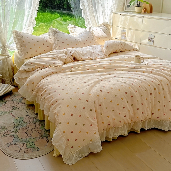 91家纺网 家纺一手货源 找家纺 （总）仟网汇 2025新款皱皱纱花边床裙四件套多功能夏被夏凉被空调被四件套四季通用