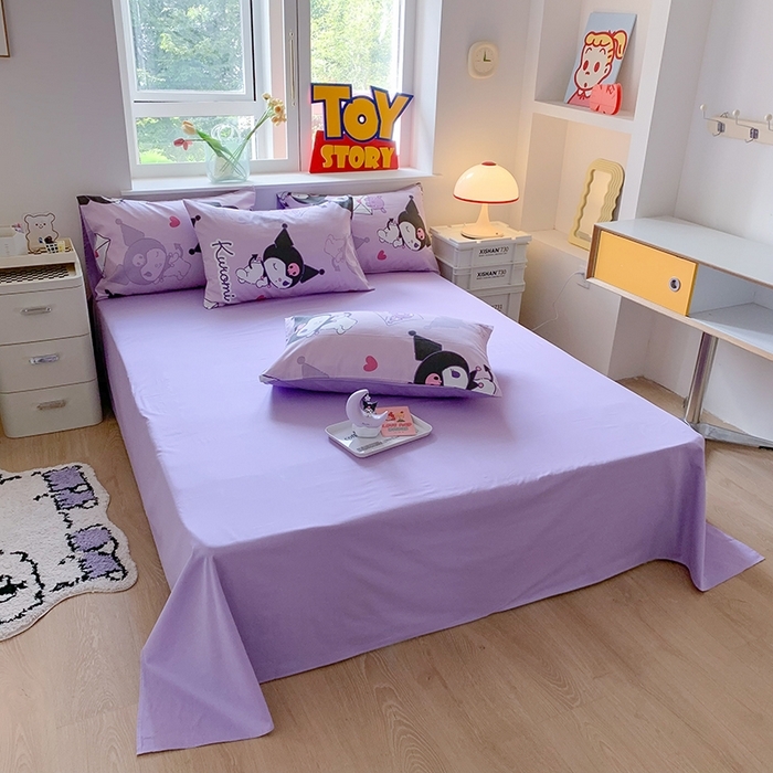 91家纺网 家纺一手货源 找家纺 （总）玉元坊 2025年5月新品三丽鸥全棉床单纯棉床裙床笠三四件套简约基础款式-库洛米简约款式