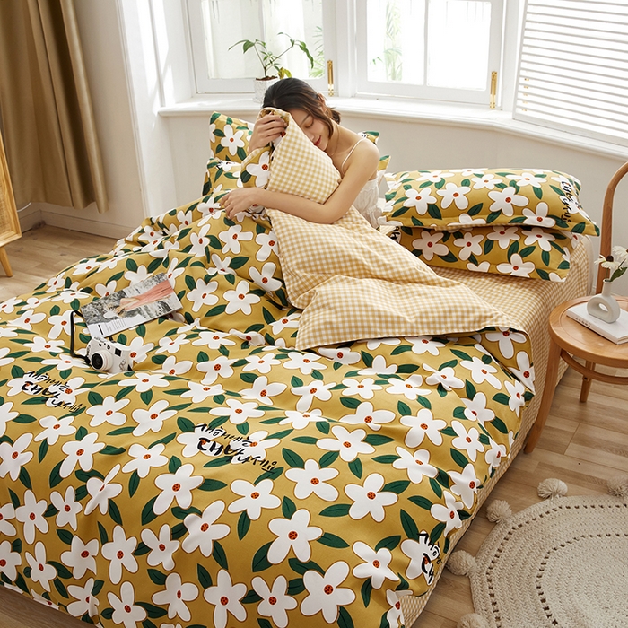 91家纺网 家纺一手货源 找家纺 简冠家纺 2025新款植物羊绒磨毛四件套 恋夏 黄