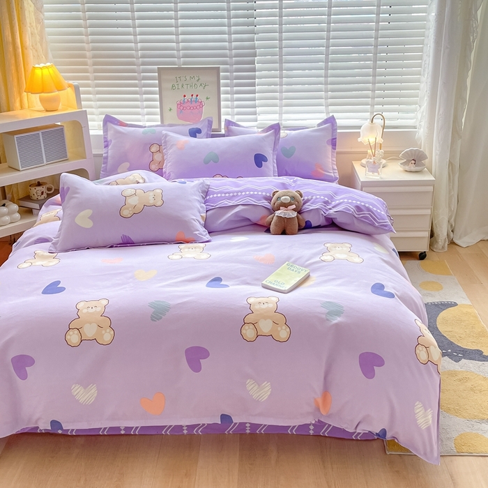 91家纺网 家纺一手货源 找家纺 简冠家纺 2025新款植物羊绒磨毛四件套 绅士熊-紫