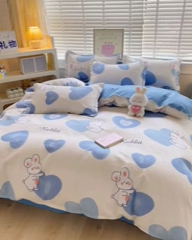 91家纺网 家纺一手货源 找家纺 简冠家纺 2025新款植物羊绒磨毛四件套 奶油兔-蓝