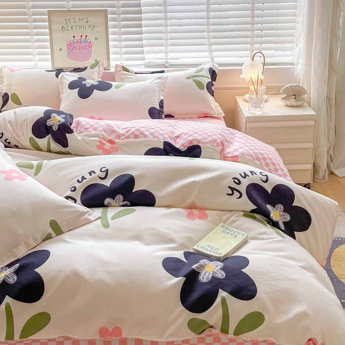 91家纺网 家纺一手货源 找家纺 简冠家纺 2025新款植物羊绒磨毛四件套 温婉花语-粉