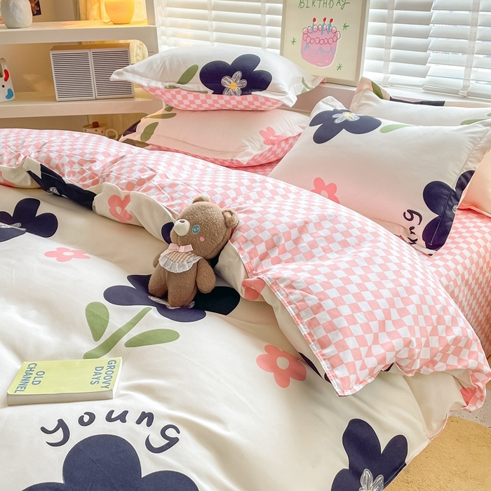 91家纺网 家纺一手货源 找家纺 简冠家纺 2025新款植物羊绒磨毛四件套 温婉花语-粉