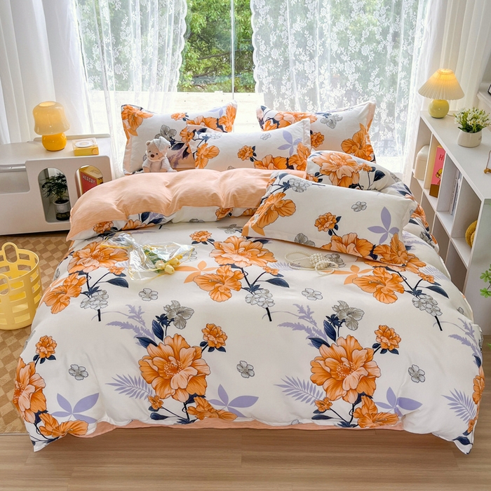 91家纺网 家纺一手货源 找家纺 简冠家纺 2024直播爆款北欧风亲肤植物羊绒磨毛四件套 西域花开