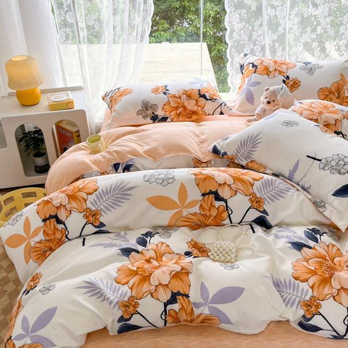 91家纺网 家纺一手货源 找家纺 简冠家纺 2024直播爆款北欧风亲肤植物羊绒磨毛四件套 西域花开