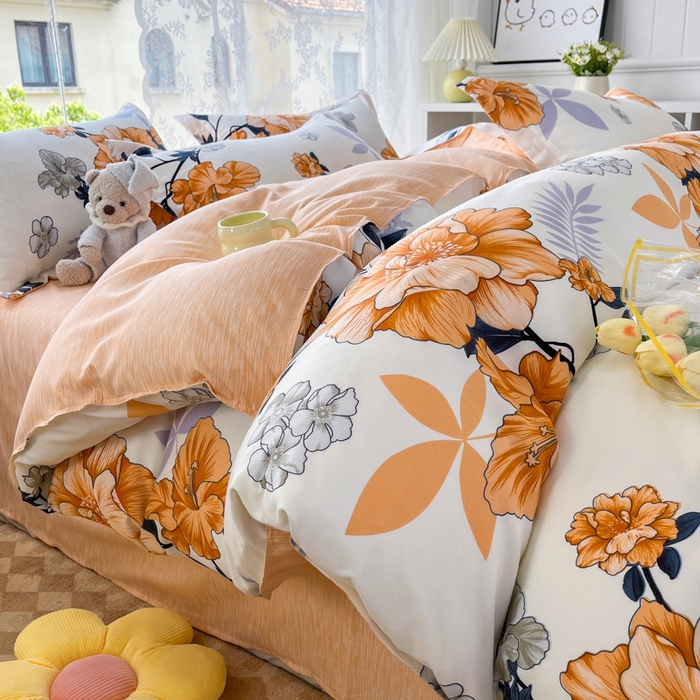 91家纺网 家纺一手货源 找家纺 简冠家纺 2024直播爆款北欧风亲肤植物羊绒磨毛四件套 西域花开