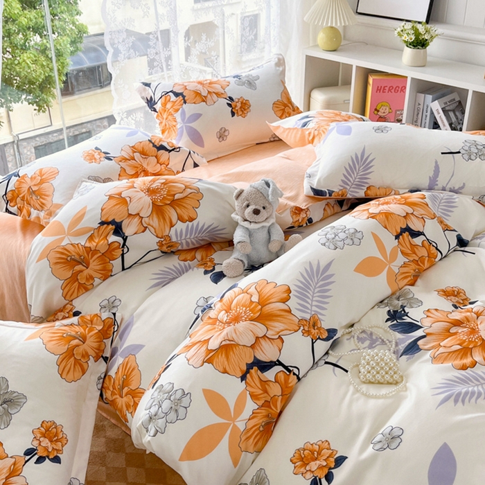 91家纺网 家纺一手货源 找家纺 简冠家纺 2024直播爆款北欧风亲肤植物羊绒磨毛四件套 西域花开