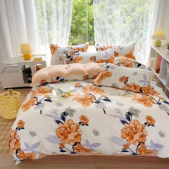 91家纺网 家纺一手货源 找家纺 简冠家纺 2024直播爆款北欧风亲肤植物羊绒磨毛四件套 西域花开