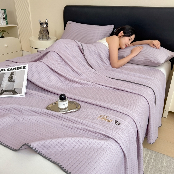 91家纺网 家纺一手货源 找家纺 （总）米菲 2025新款刺绣华夫格多功能毯盖毯毯子