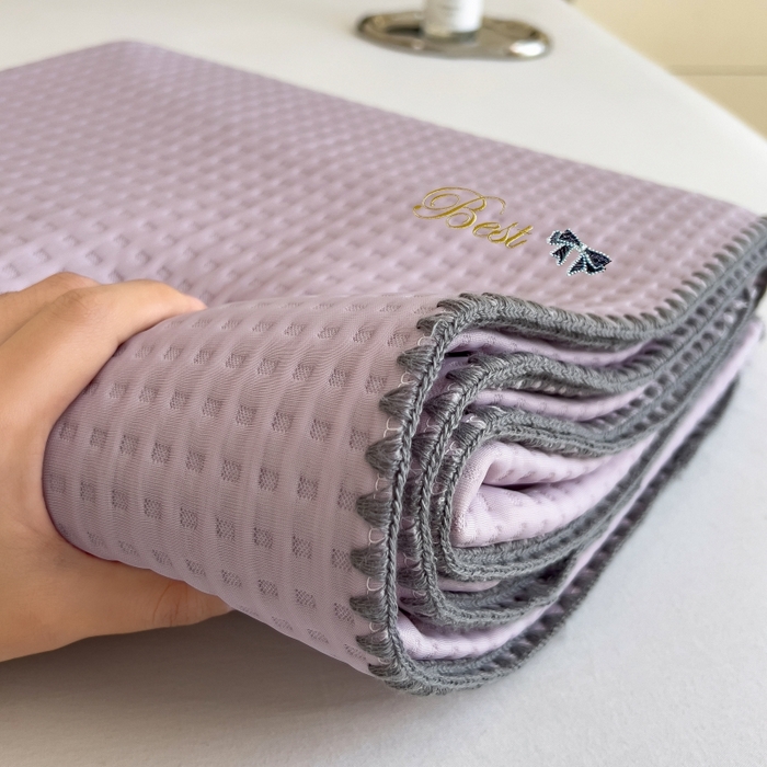 91家纺网 家纺一手货源 找家纺 米菲 2025新款刺绣华夫格多功能毯盖毯毯子 夏天-浅紫