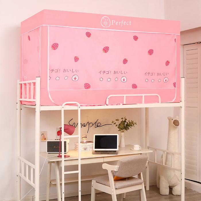 91家纺网 家纺一手货源 找家纺 锦逸家居 2025新款学生上下铺遮光防尘蚊帐 开心草莓