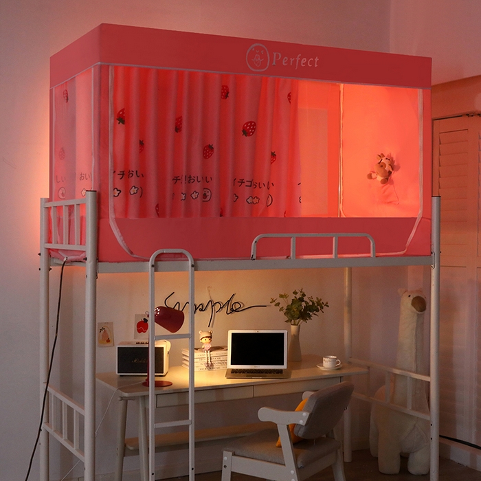 91家纺网 家纺一手货源 找家纺 锦逸家居 2025新款学生上下铺遮光防尘蚊帐 开心草莓