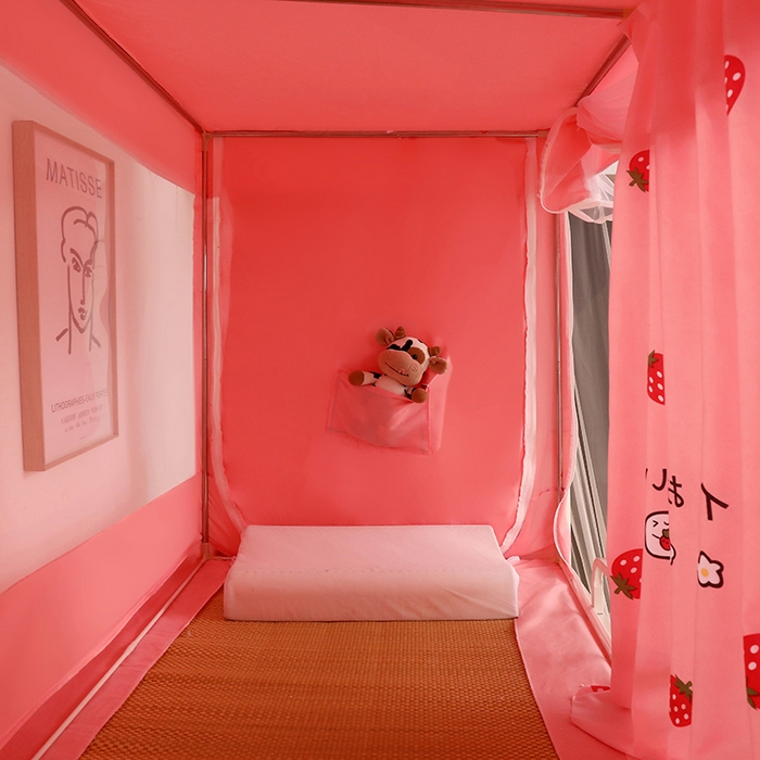 91家纺网 家纺一手货源 找家纺 锦逸家居 2025新款学生上下铺遮光防尘蚊帐 开心草莓