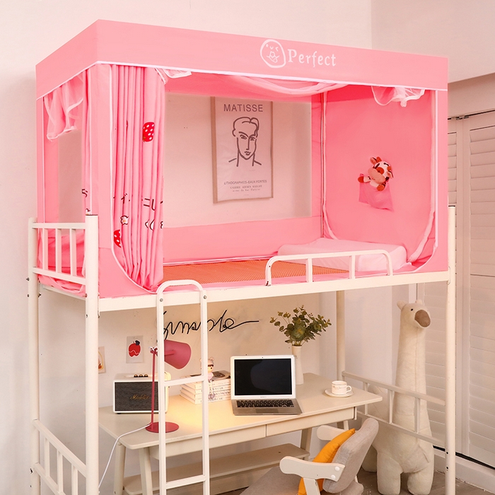 91家纺网 家纺一手货源 找家纺 锦逸家居 2025新款学生上下铺遮光防尘蚊帐 开心草莓