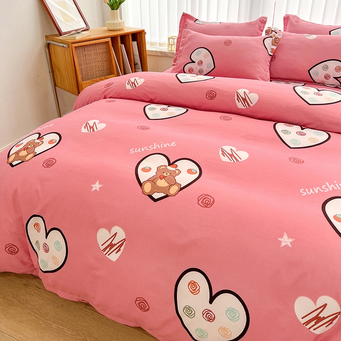 91家纺网 家纺一手货源 找家纺 简冠家纺 2023直播爆款北欧风亲肤植物羊绒磨毛四件套 泰迪熊