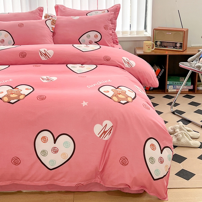 91家纺网 家纺一手货源 找家纺 简冠家纺 2023直播爆款北欧风亲肤植物羊绒磨毛四件套 泰迪熊